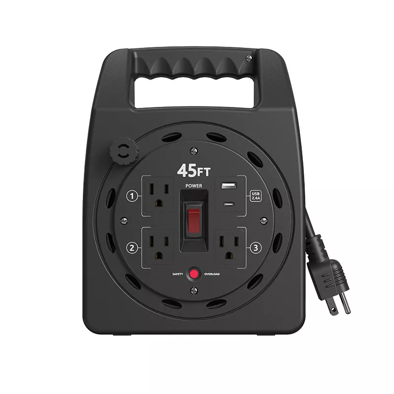 3 ช่อง USB2.4a ม้วนสายไฟพลาสติก 45 ฟุตพร้อมระบบป้องกันการโอเวอร์โหลด 3 ช่อง USB2.4a ม้วนสายไฟพลาสติก 45 ฟุตพร้อมระบบป้องกันการโอเวอร์โหลด