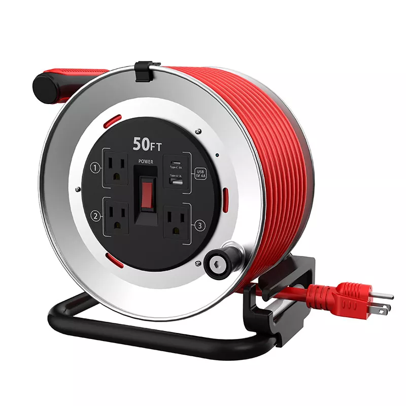 รอกม้วนสายไฟโลหะ Usb4a 3 ช่อง 50 ฟุต