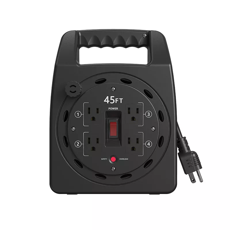 รอกสายไฟพลาสติก 4 ช่อง 45 ฟุตพร้อมระบบป้องกันการโอเวอร์โหลด