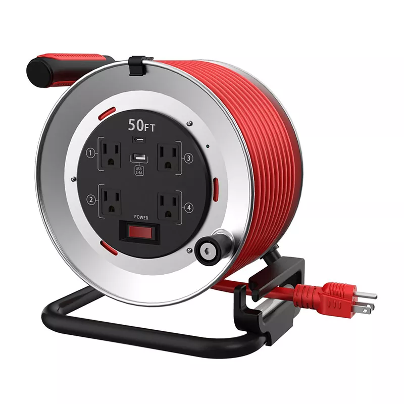 รอกม้วนสายไฟโลหะ Usb2.4a 4 ช่อง 50 ฟุต